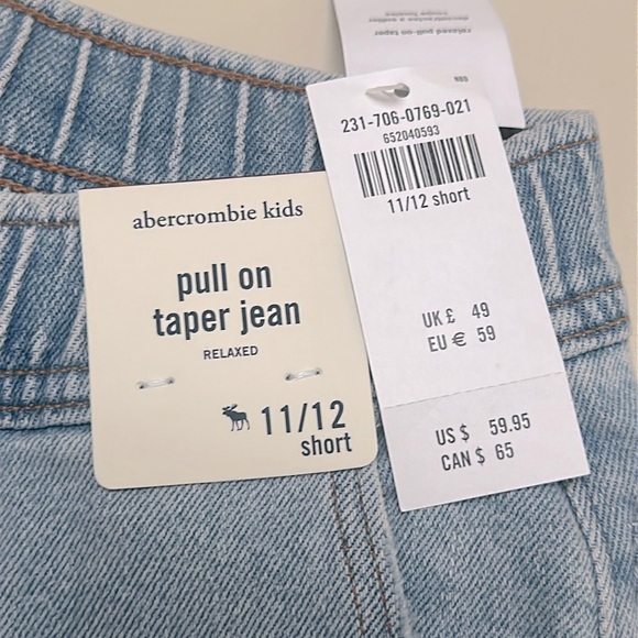 🆕 ABERCROMBIE KIDS relaxed pull on taper jeans size 11/12 Short - Picture 3 of 7